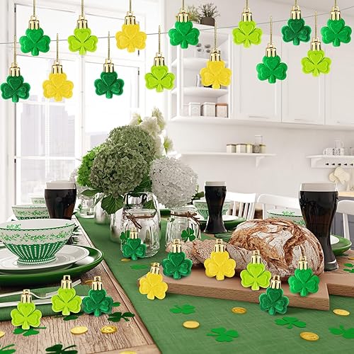 Miniatura 4 de 24 piezas de esferas colgantes del día de San Patricio, adornos de trébol para árbol pequeño, trébol de terciopelo irlandés, bola colgante, mini