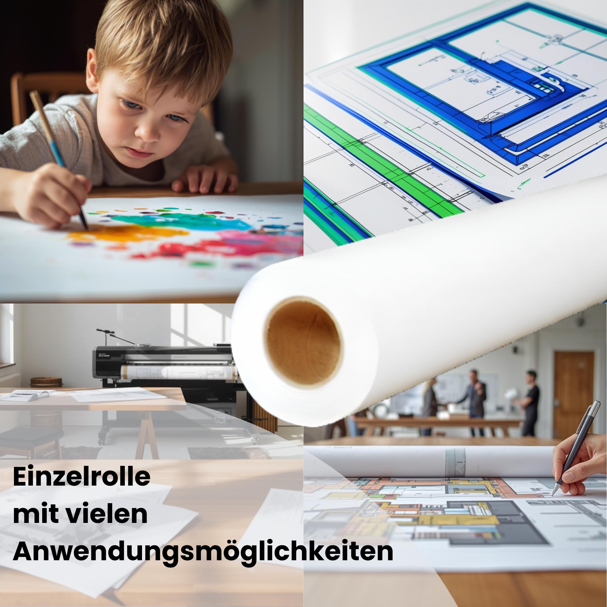 Carta per plotter 90 g/m² 100% riciclata 610 mm × 45 m manicotto 50 mm non rivestita per CAD e disegni tecnici