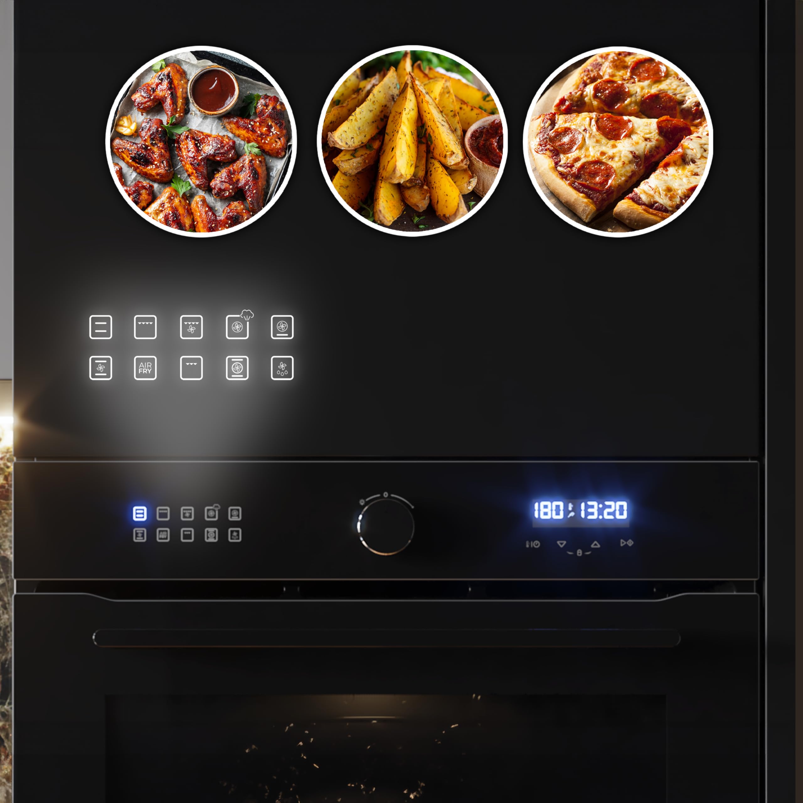 Cecotec Horno Integrable Multifunción 60cm Bolero Hexa AF316000 Glass Black A 3400W, 81L Capacidad, 11 Funciones con Airfryer Master, Pizza Master, Steam Asisst, Steam EasyClean, 3D Cooking, Defrost
