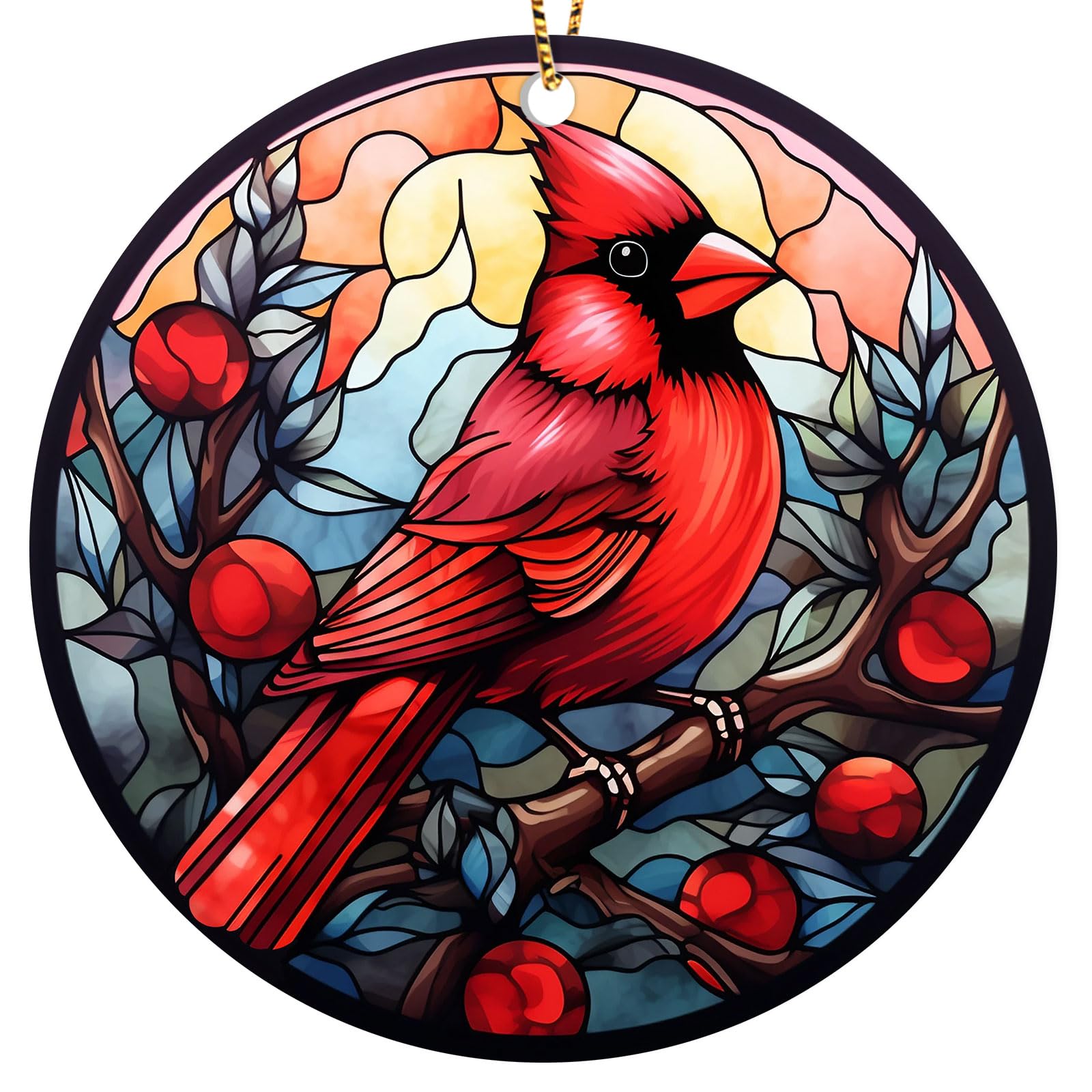 Cardinal Bird Ceramic Christmas Ornament, Animal Christmas Tree Decoration Hanging 2 Sides Printed, Christmas Home Decor