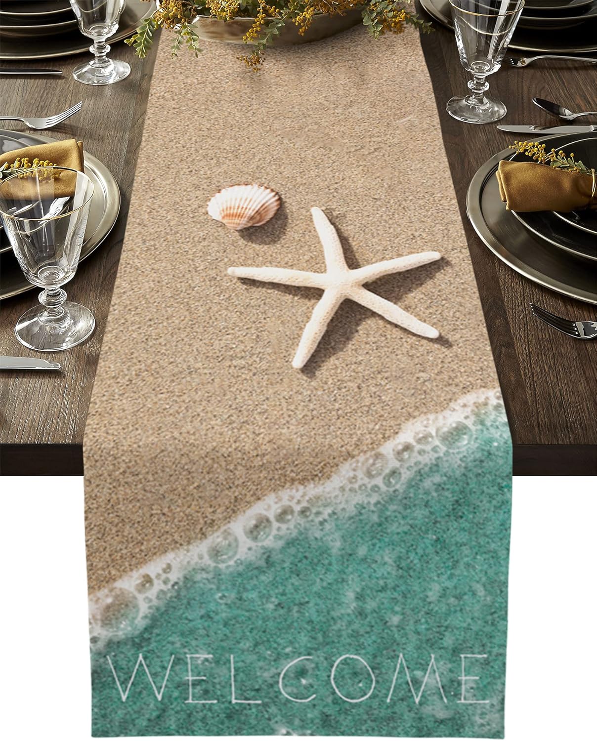 Beach Table Runner Summer Dresser Scarves Starfish and
