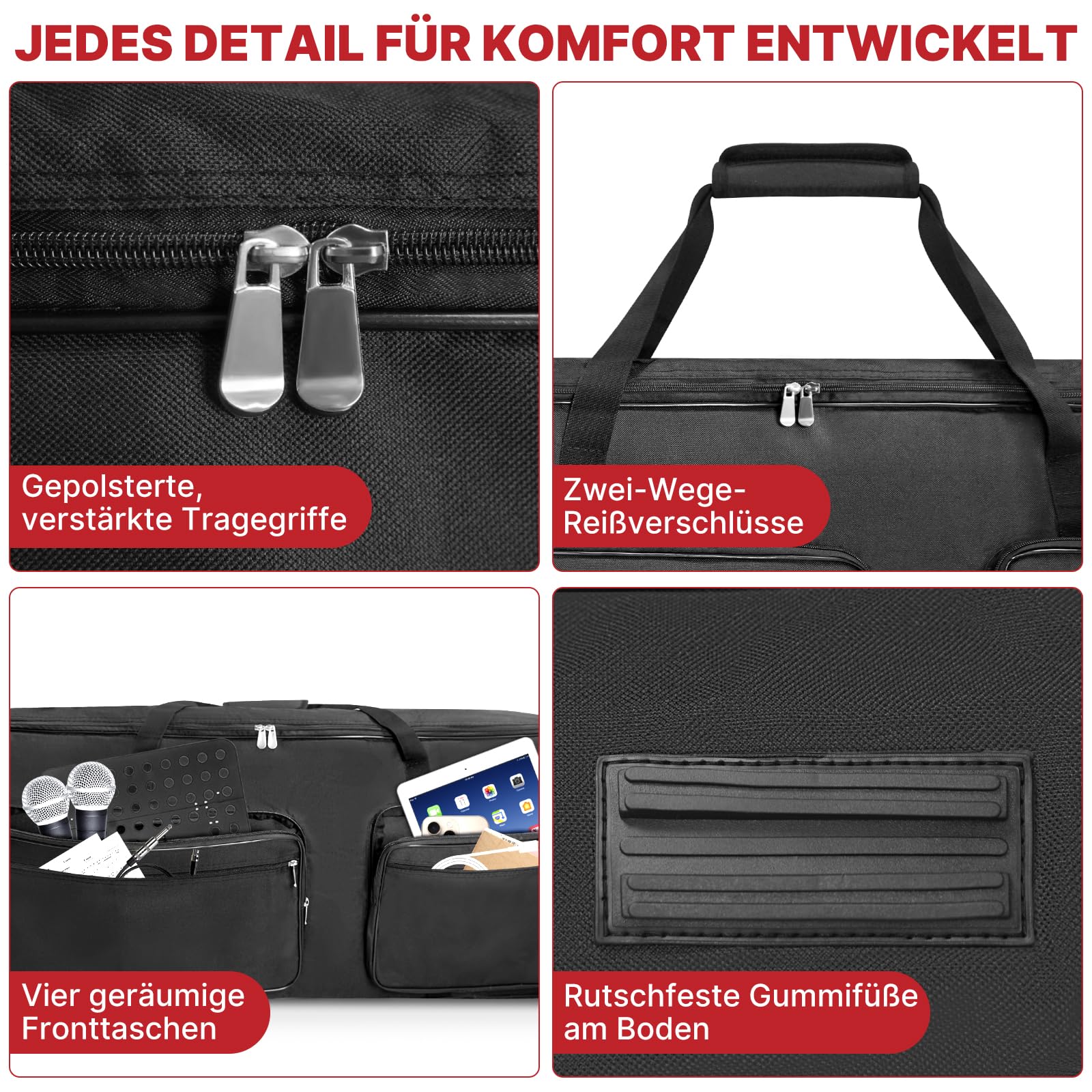 SUNDOY Custodia per tastiera – Gig Bag in robusto tessuto Oxford 600D, imbottitura in schiuma da 10 mm, perfetta per il trasporto di tastiere, accessori musicali e altro ancora (per pianoforte a 88