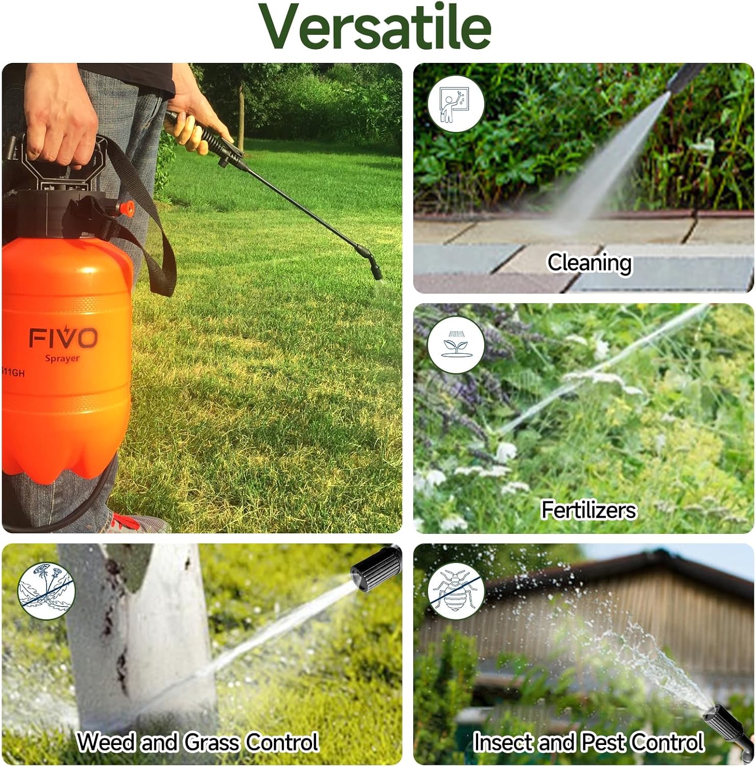 Battery Powered and Manual Sprayer (Dual Function) for Lawn, Garden and Agriculture with Rechargeable Lithium Ion Battery (5000 mAh) and Shoulder Strap (2 Gallon)