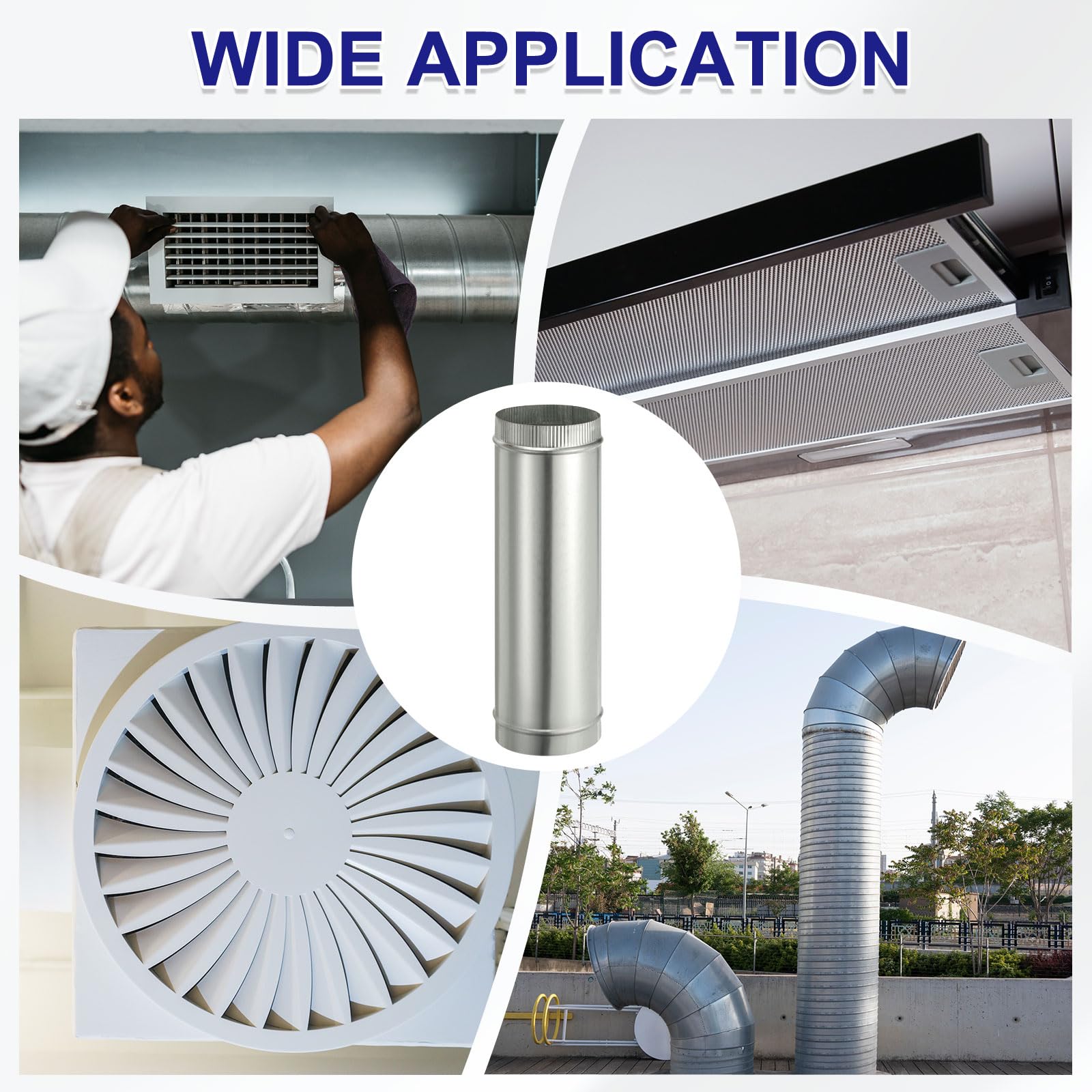 PATIKIL 6x20 Pollici Tubo Di Aerazione Rotondo Per Asciugatrice, 2PCS Acciaio Zincato Dritto Adattatore Di Collegamento Per Tubi Di Ventilazione Per HVAC Cappa Di Aerazione Camino, Argento