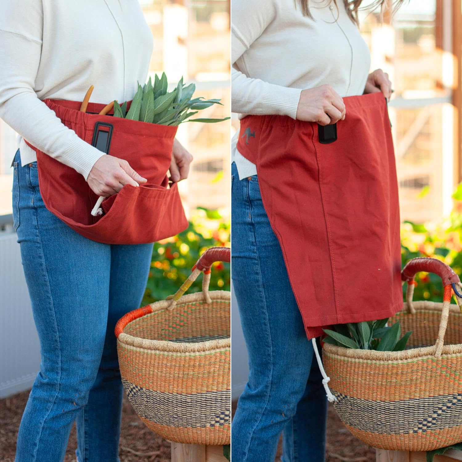 Roo Gardening Apron with Pockets & Harvesting, Picking Pouch - Adjustable, Water-resistant, Washable Canvas Cotton - Image 5