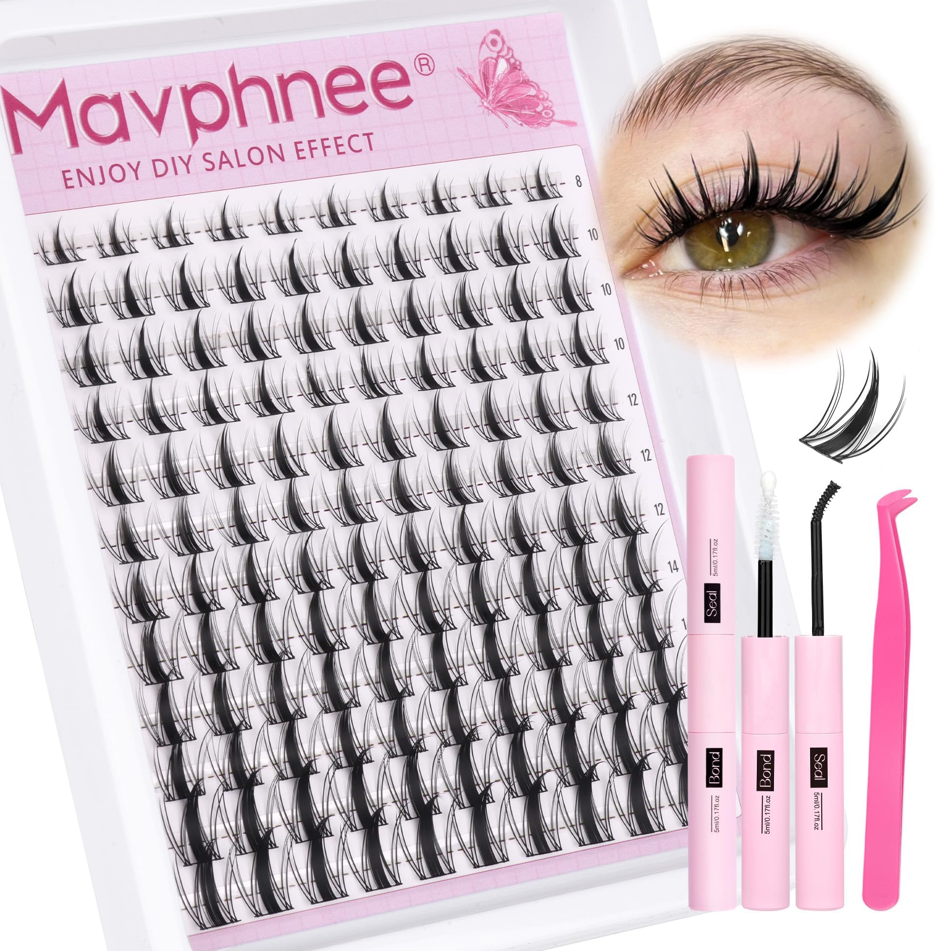 Manga Lash Clusters Kit Spiky Cluster Eyelash Extensions Kit Anime Lashes Individuals Dramatic Lash Extensions Kit DIY at Home 8-16MM Cluster Lashes Kit with Bond and Seal Waterproof and Tweezers