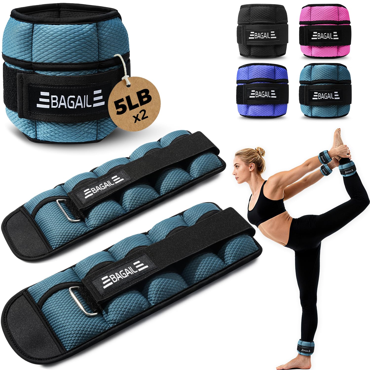 BAGAIL Ankle Wrist Weights for Women & Men, A Pair of 1/2/4/6/8/10 lbs | Comfortable Lycra-SBR Fabric, Sleek Design, Adjustable Secure Fit, Fitness Gift for Walking, Running, Pilates, Home Workouts
