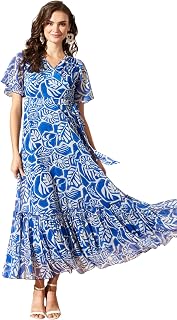 Miss Chase Women’s Floral V-Neck FlaSleeve Wrap Chiffon Maxi Dress Price In India