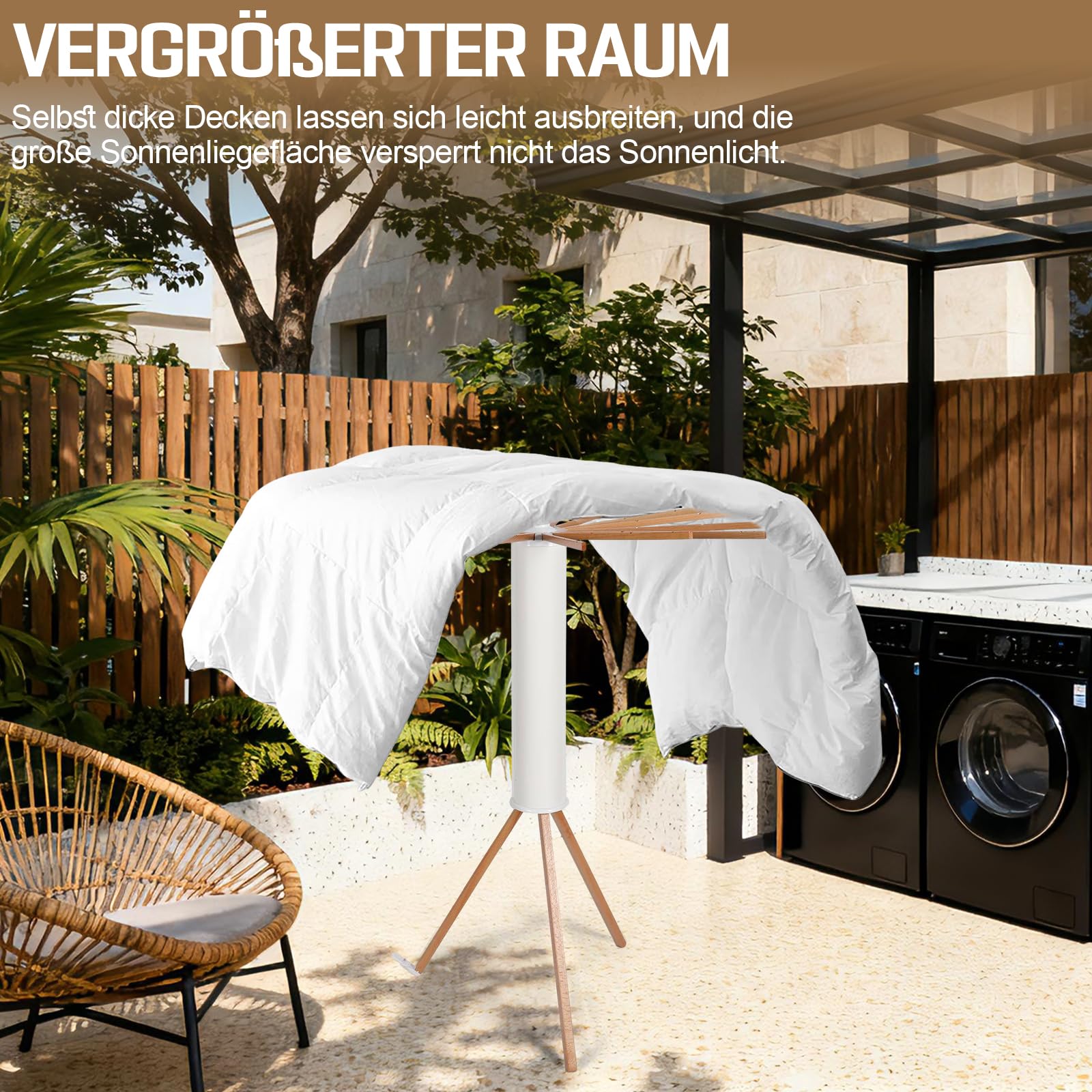 Tendedero de ropa ahorrador de espacio, secador de ropa plegable con 16 brazos de madera y 48 lugares para colgar, moderno secador Octopus, soporte portátil para ropa para balcón, interior, lavandería