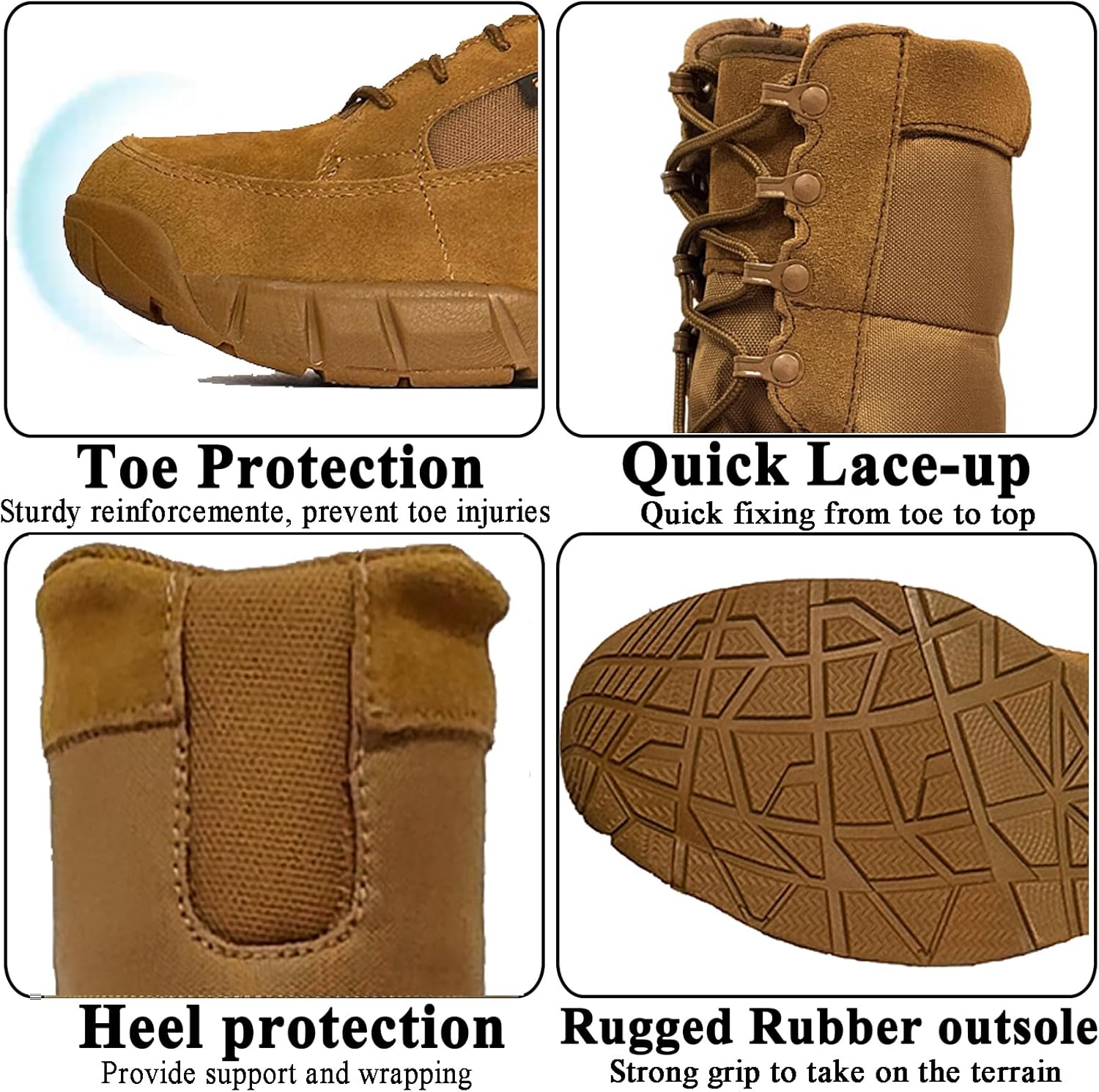 Lightweight Mens Tactical Shoes Combat Boots Coyote Brown Boots Military Training Lace Up Outdoor Hiking Breathable Army Shoe Side Zipper - Image 5