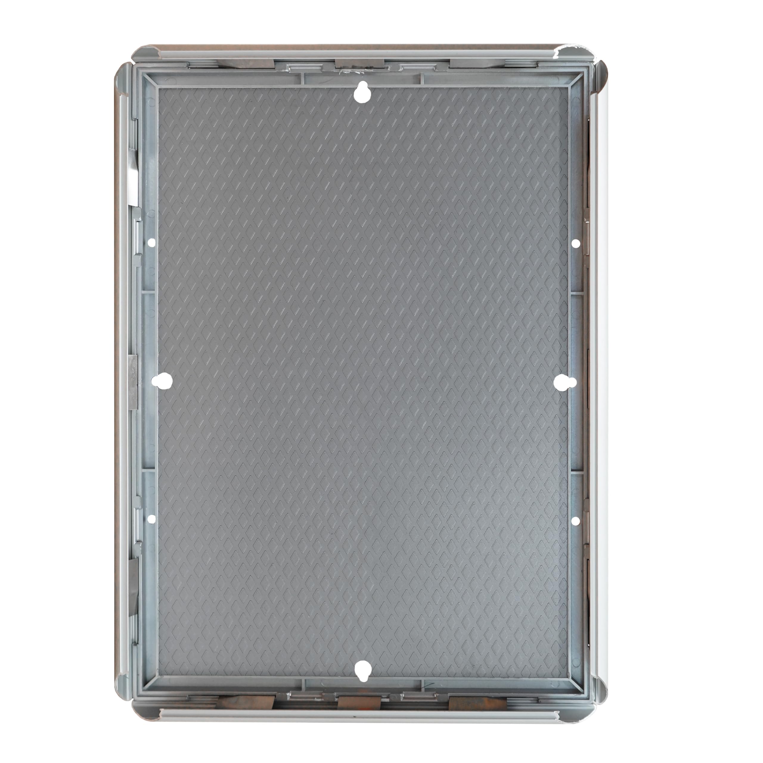 Europel Cornice a Scatto A4 Argento – Confezione 10 pz, alluminio anodizzato 25mm, angoli a 45°, foglio antiriflesso PET, kit fissaggio incluso, per negozio e ufficio