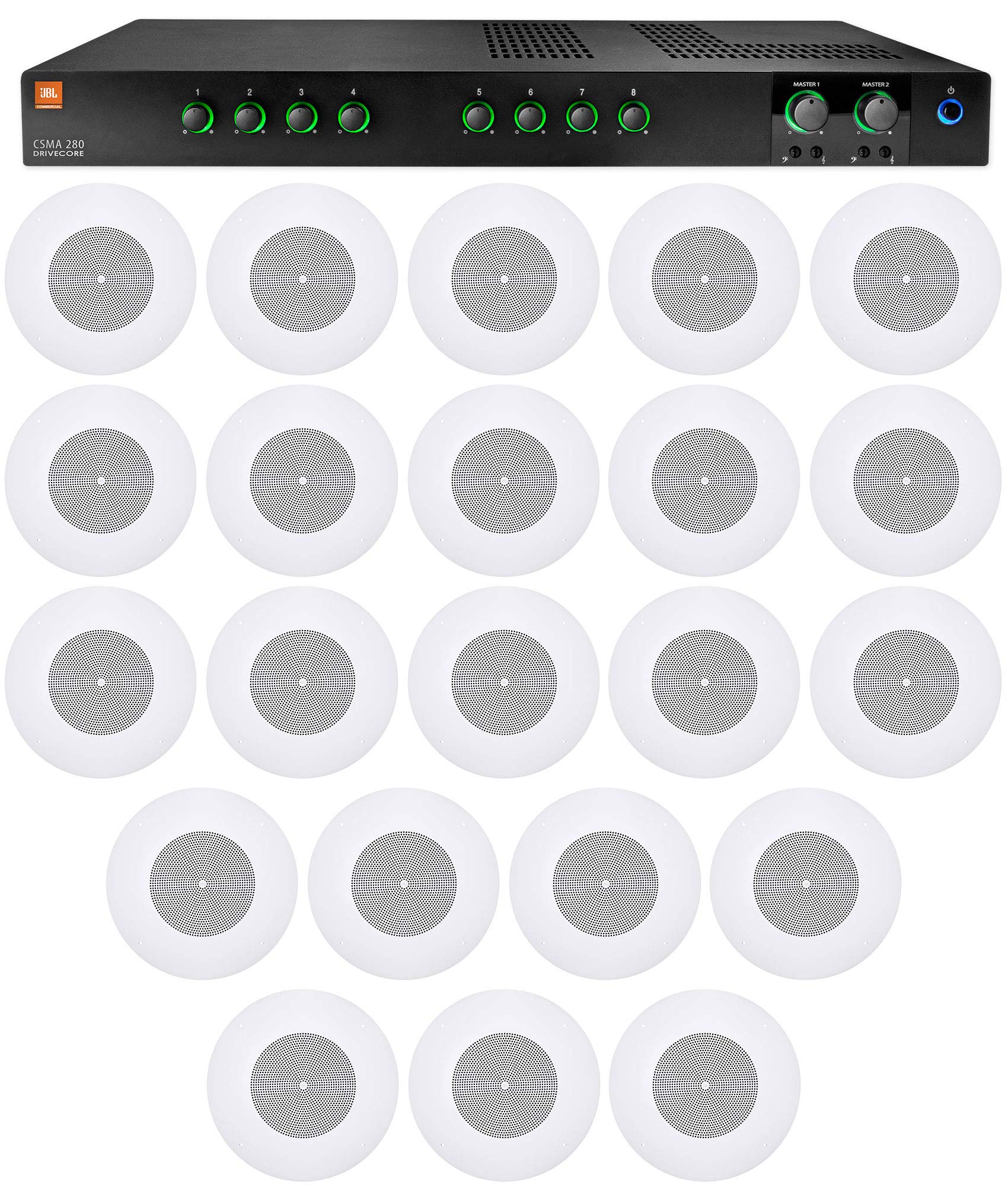 Audiosavings Bundle: JBL CSMA280 Commercial/Restaurant 2 x 80w Amplifier 4ohm/8ohm/70V/100V, 8 inputs Bundle with (22) JBL CSS8008 8