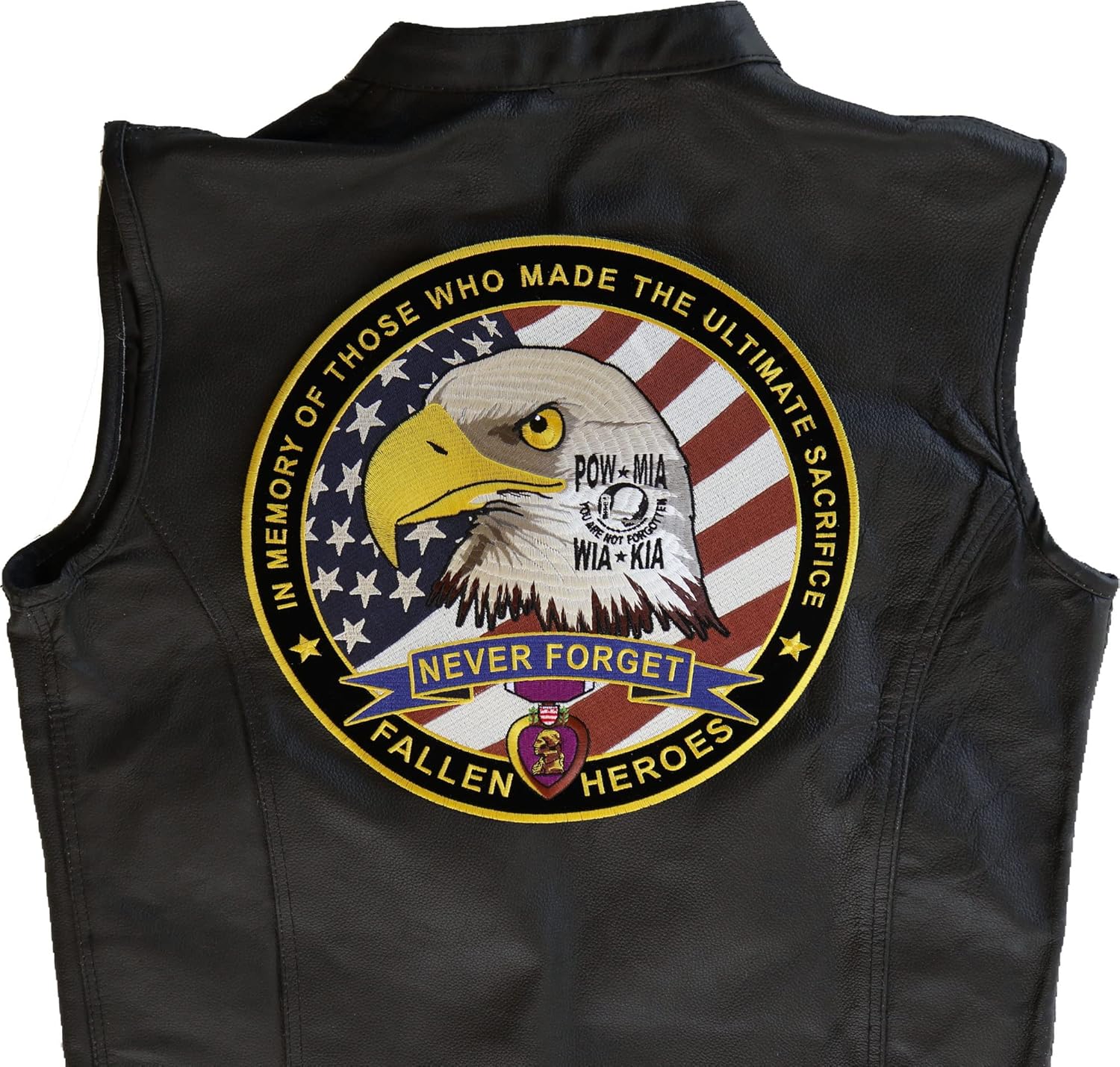 Fallen Heroes Never Forget POW MIA WIA KIA in Memory of Those Who Made The Ultimate Sacrifice Patch, Large Patriotic Patches (PL6566)