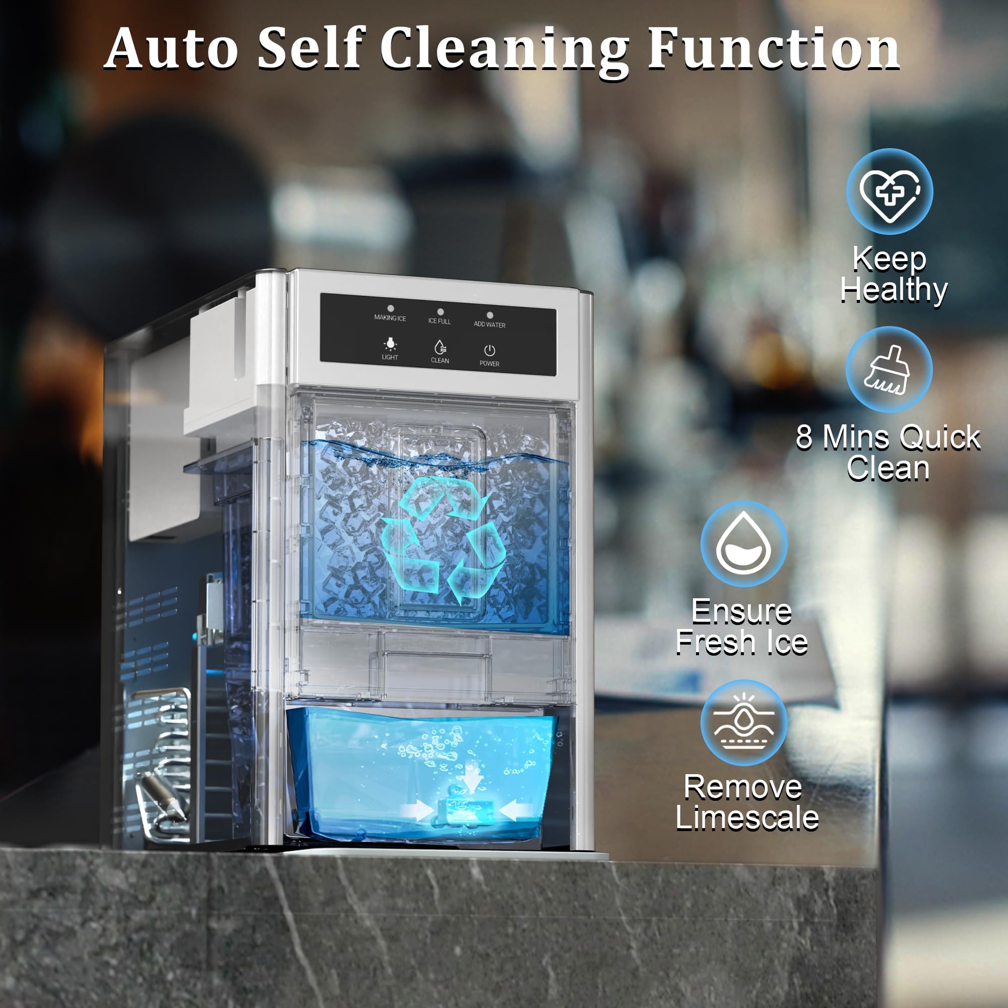 SRGAFIX Nugget Ice Maker, 44Lbs/24H Countertop Ice Makers, Self-Cleaning Ice Machine with 4.4 Lbs Basket, Auto Water Refill, Chewable Pebble Ice Maker for Home Kitchen Party on Fridge.com