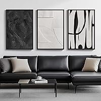 Cuspin 3-Piece Large Black & White Abstract Framed Canvas Wall Art 24x36in - Modern Minimalist Prints for Living Room, Office Decor