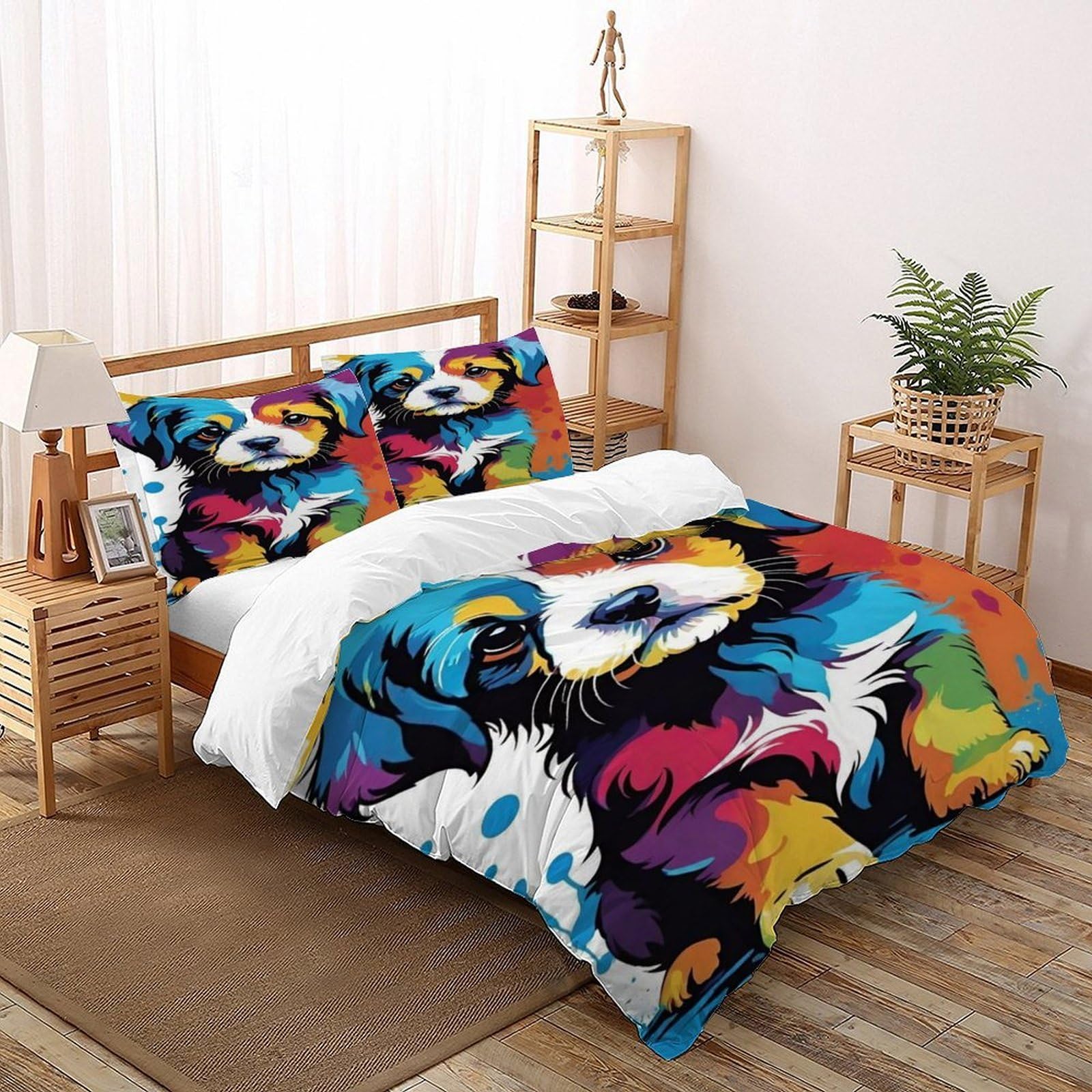 Ensemble de literie chiot 3D 260x220 avec housse de couette microfibre