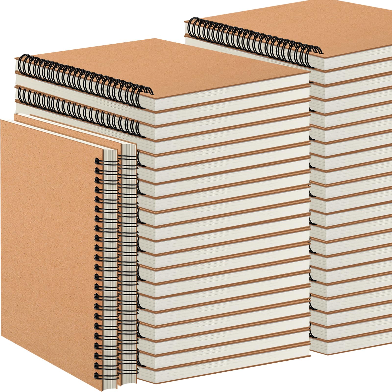 YOTNUS 48 Pcs A5 Spiral Notebooks Journal with Kraft Cover, 5x8 Inches, Ruled Lined Paper, for Work, Sketches, Study, Notes Taking, Gifts, Brown (48