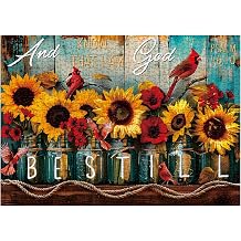 Sunflowers Bird Puzzle for Adults 1000 Pieces, Flower Religious Jigsaw Puzzle, Inspirational Cardinal Floral Easter Scripture Catholic Bible Puzzle