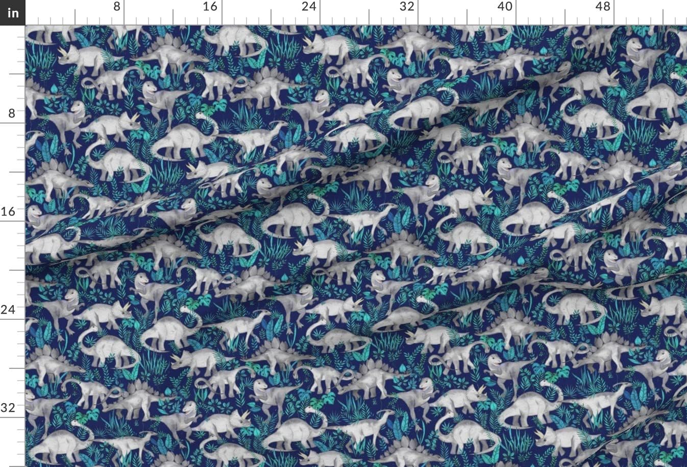 Spoonflower Fabric - Dinosaur Jungle Dark Blue Purple Background Medium Print Dinos Grey Printed on Chiffon Fabric by The Yard - Sewing Fashion Apparel Dresses Home Decor