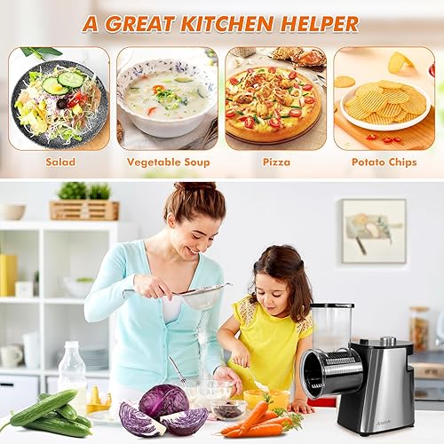 Miniatura 7 de Anatole Rallador de queso eléctrico de acero inoxidable triturador de verduras 6 cuchillas 250 W salida de entrada grande sin BPA 110 V