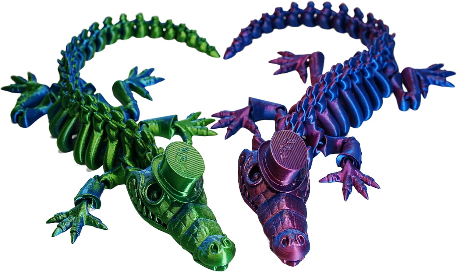 13.4-inch 3D Printed Alligator Model - Poseable Crocodile Figurine, Unique Desk Decoration for Home & Office, Stress-Relieving Sensory Gift, Ideal Present for Animal Lovers and Holidays (green/purple)