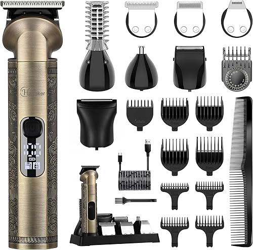 Hatteker Kit de recortadora de barba profesional, cortadora de pelo sin huecos, afeitadora eléctrica para nariz, oído, cuerpo, cara, bigote,