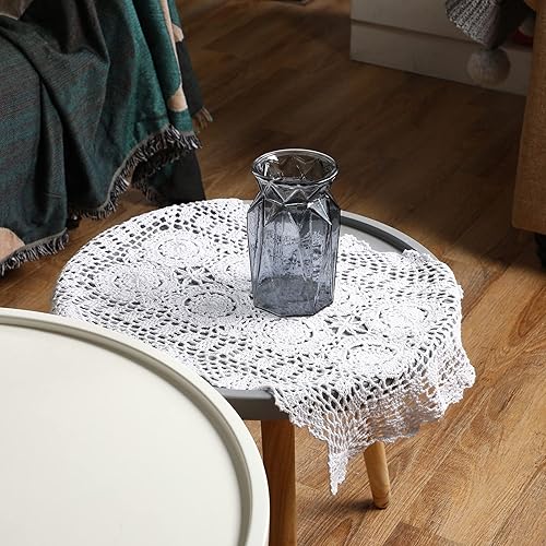 Miniatura 7 de WILLBOND 2 manteles de ganchillo de algodón vintage hechos a mano con encaje de ganchillo, manteles rectangulares de encaje, manteles florales,