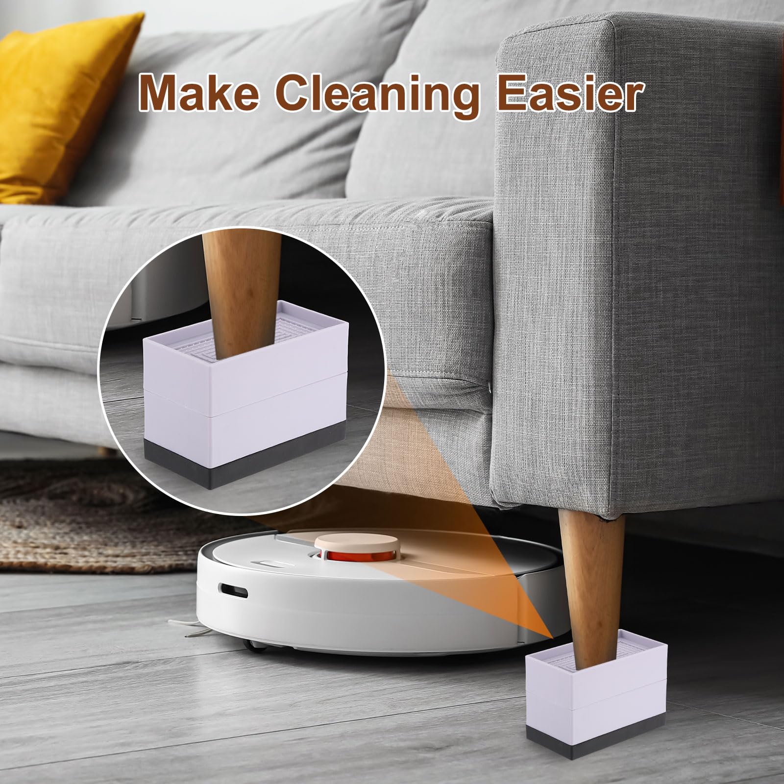 uxcell Paquete de 4 elevadores de cama rectangulares, 4.33 pulgadas, borde en L, resistentes, ajustables, para cama, sofá, mesa y elevador de sofá (negro)