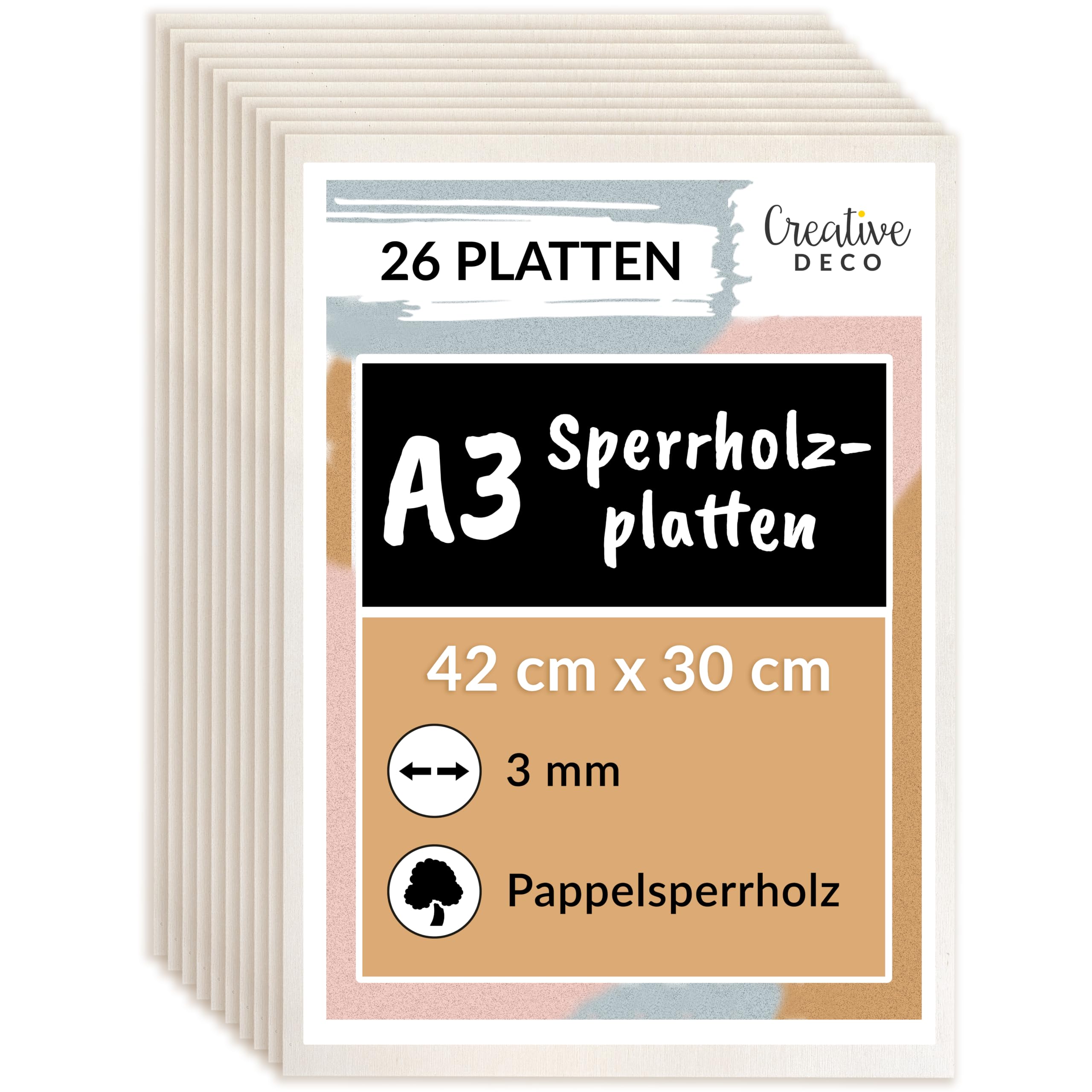 Creative Deco 26 x A3 Sperrholzplatte 3mm | 420 x 300 (+/- 2) mm