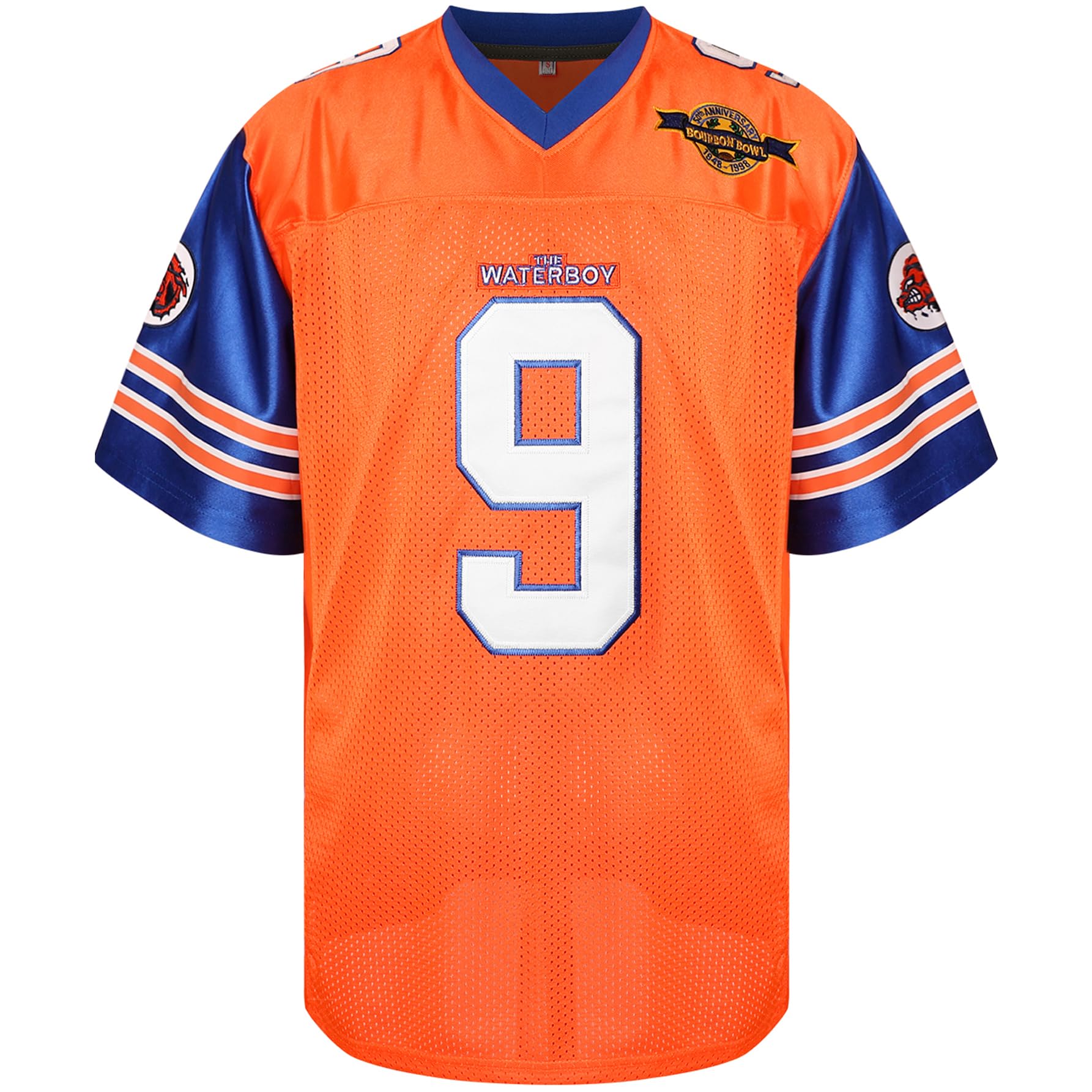 Bobby Boucher #9 The Waterboy Adam Sandler Movie Mud Dogs Bourbon Bowl Football Jersey (Orange-Blue, Medium) | Mubboo