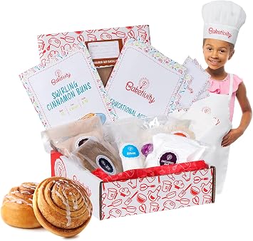 Baketivity Kids Baking DIY Activity Kit - Bake Delicious Cinnamon Buns with Pre-Measured Ingredients Best Gift Idea for Boys and Girls Ages 6-12 Includes Free Hat and Apron