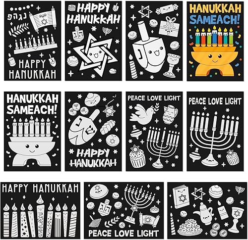 Miniatura 8 de Zhanmai 30 pósteres divertidos de Hanukkah para colorear tu propio Hanukkah, manualidades de bricolaje para manualidades de Janucá, manualidades