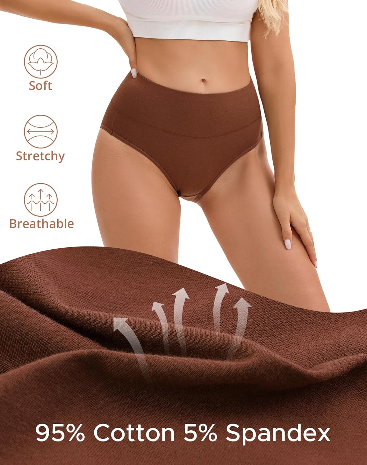 INNERSY Women's Underwear Cotton Soft Underwear High Waisted Breathable Briefs 5 Pack - Image 4