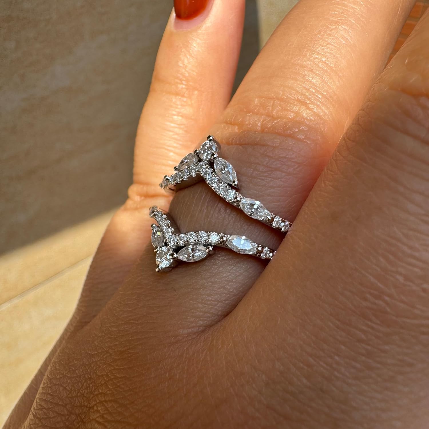 Newshe Jewellery Moissanite Ring Enhancer for Engagement Rings 925 Sterling Silver Curved Wedding Band Bridal Guard and Wraps Marquise Round Size - Image 6