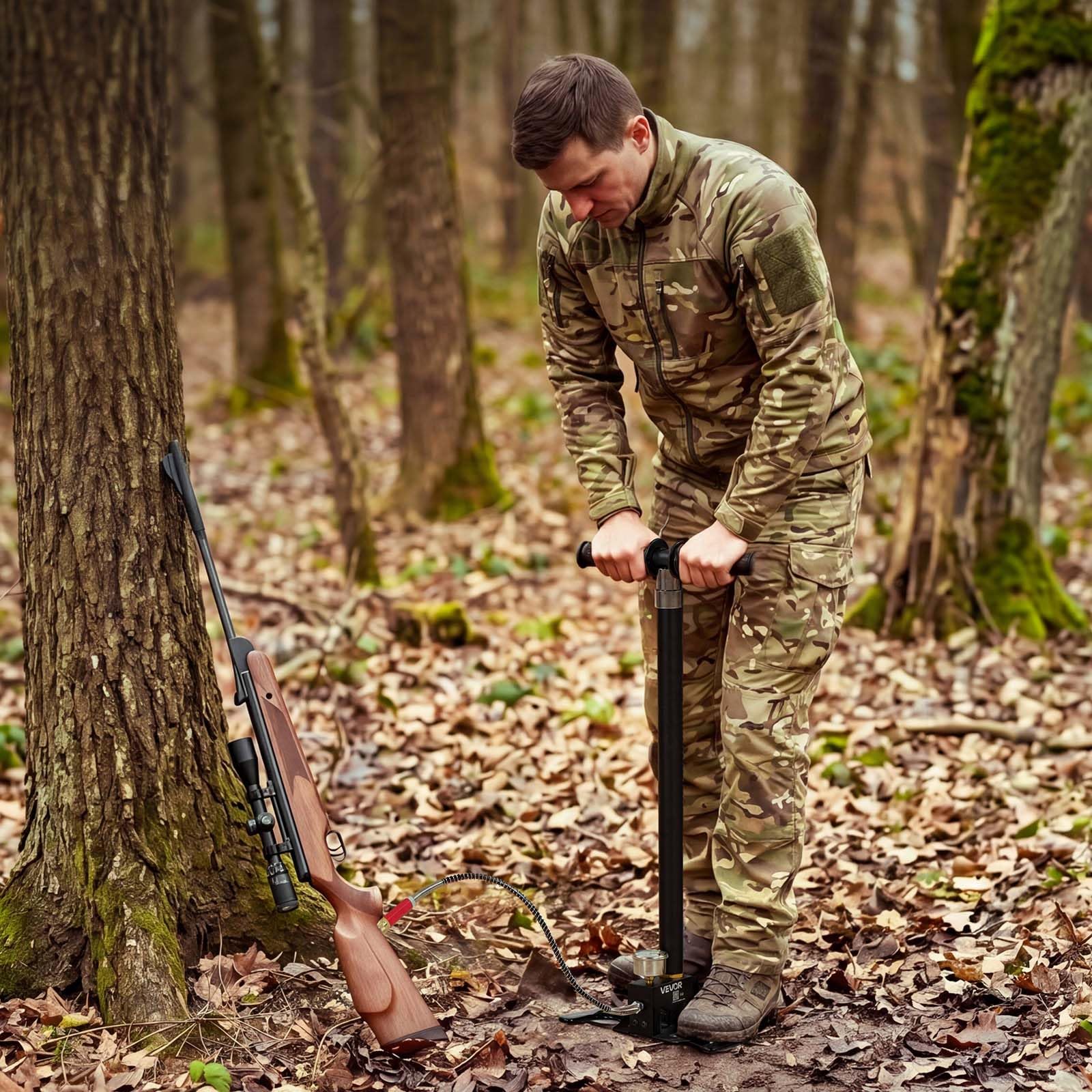 VEVOR PCP-Handpumpe 4-stufig, Hochdruckpumpe bis 40 MPa, Standpumpe mit Öl-Wasser-Filter, Manometer und Edelstahlgehäuse, für Luftgewehre, Paintball, Reifenbefüllung und Schlauchboote Schwarz