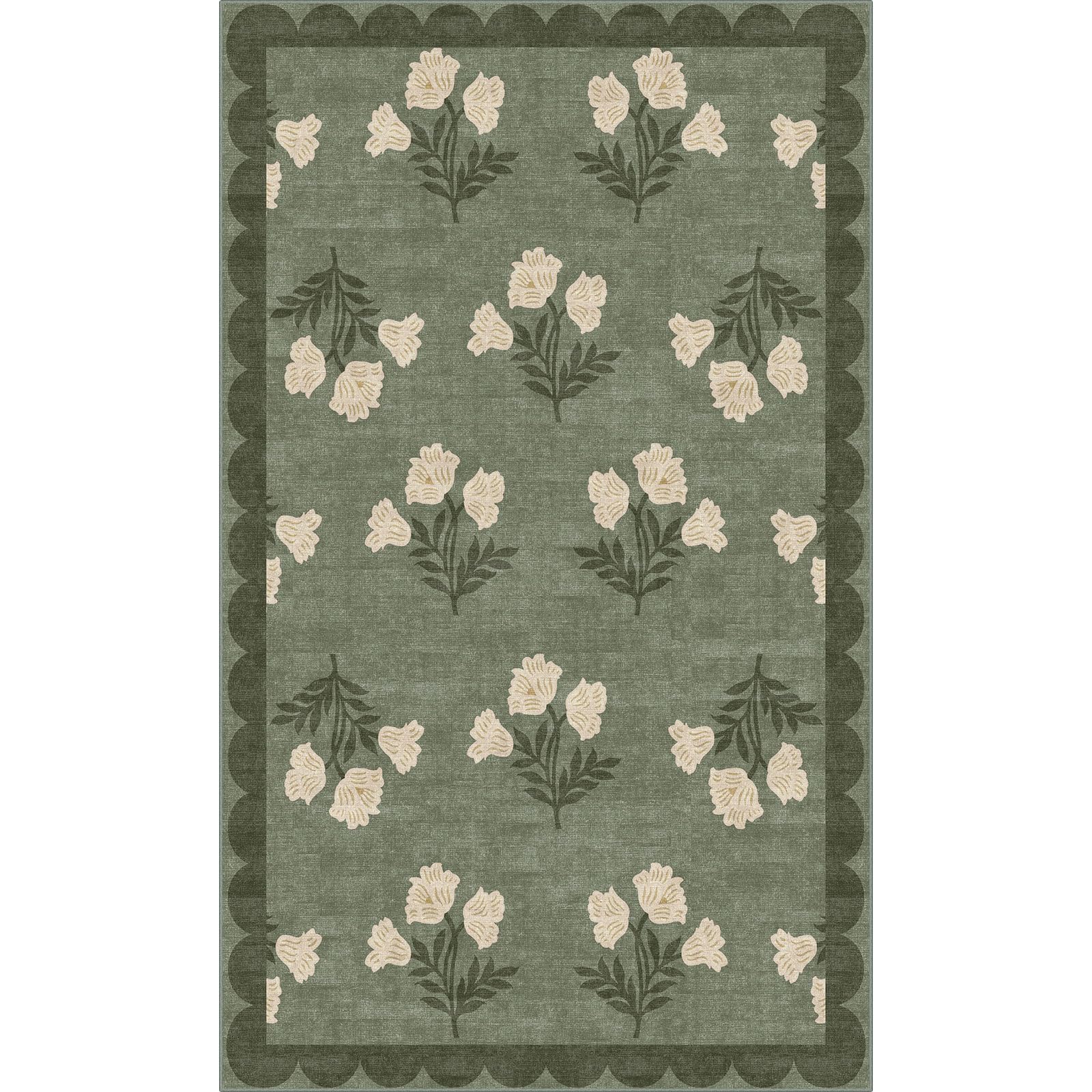 Türvorleger, 90 x 150 cm, Blumenmuster, klein, waschbar, für innen und außen, rutschfest, Frühlings-Vorleger, grün, gewellt, für Wohnzimmer, Schlafzimmer, Eingangsbereich, Küche, Büro, Veranda