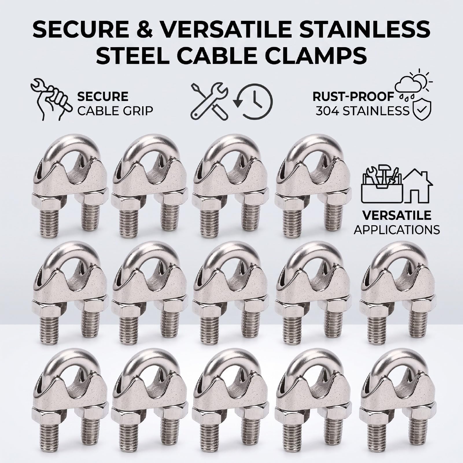 Morsetto per Cavo in Acciaio Inox 304, 20 Pezzi Fascetta a U per Cavo, per Applicazioni di Fissaggio | Con design a dado filettato per ringhiera sospesa per il fissaggio del cavo, morsetto cavo in acciaio inox