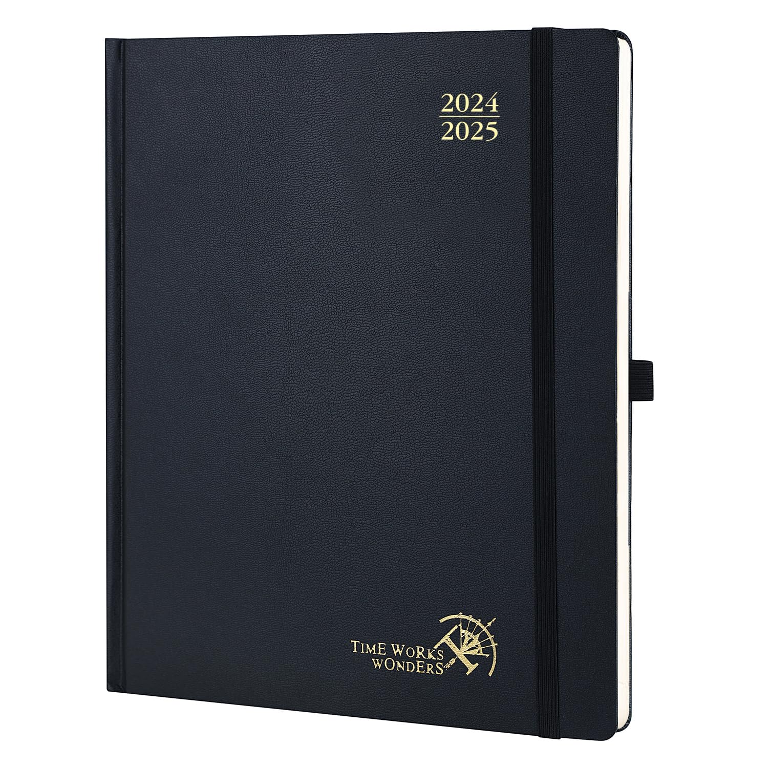 POPRUN Agenda 2024 2025 Semana Vista 26,5 x 21,5 cm, Tapa Dura Agenda Escolar 17 Meses Semanal de Ago.2024 a Dic.2025, Esquina de Arranque Fácil, 80 GSM Papel Certificado, Negro