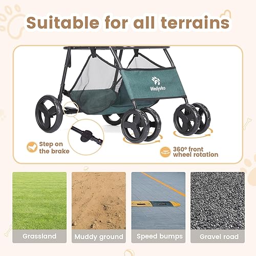 Miniatura 3 de Cochecito para mascotas, carrito de paseo para mascotas de 4 ruedas para perros y gatos medianospequeños, cochecito plegable para perros con soporte