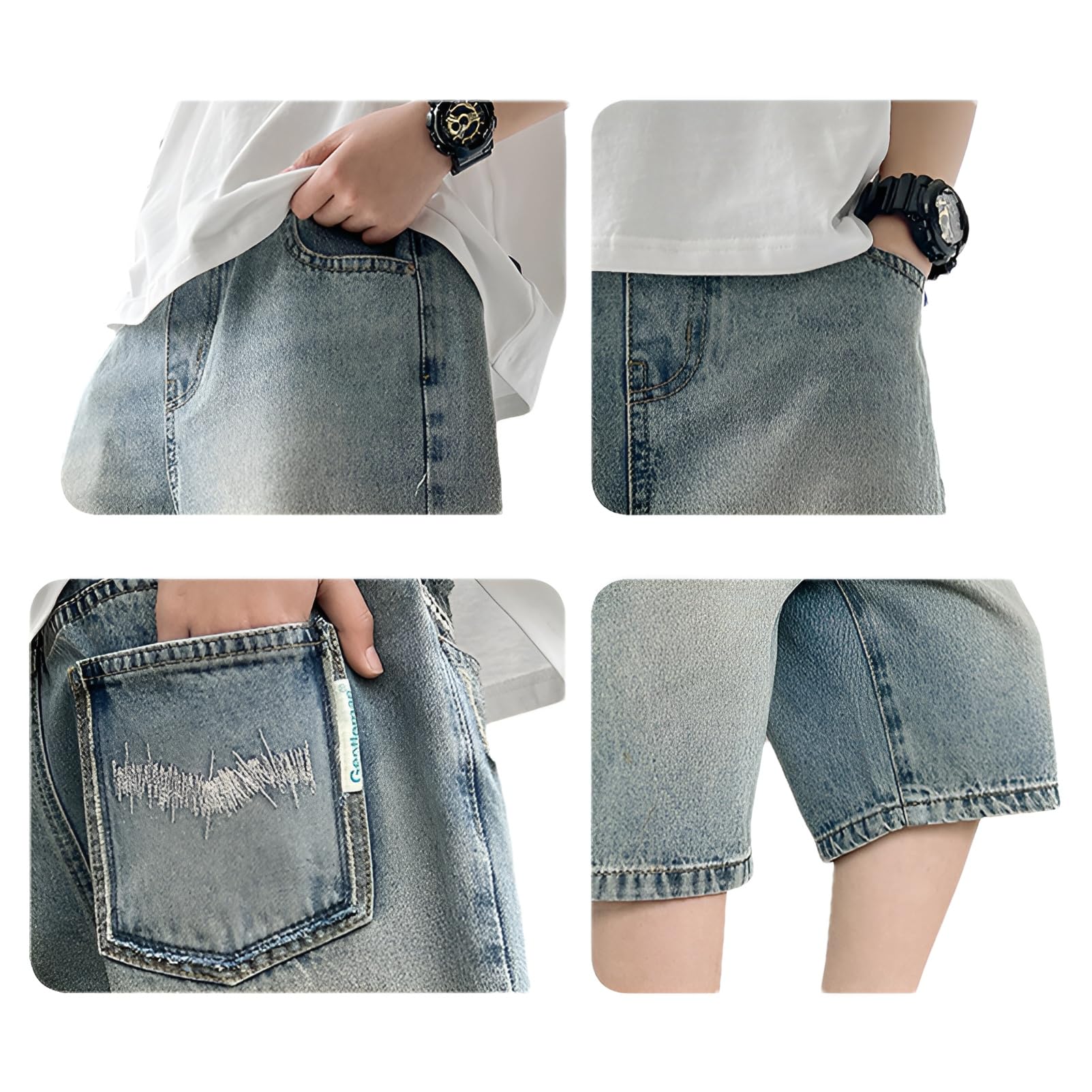 amropi Pantaloncini Jeans da Bambini e Ragazzi Corti Pantaloni in Denim Vita Elastica Larghi Bermuda Shorts per 3-12 Anni