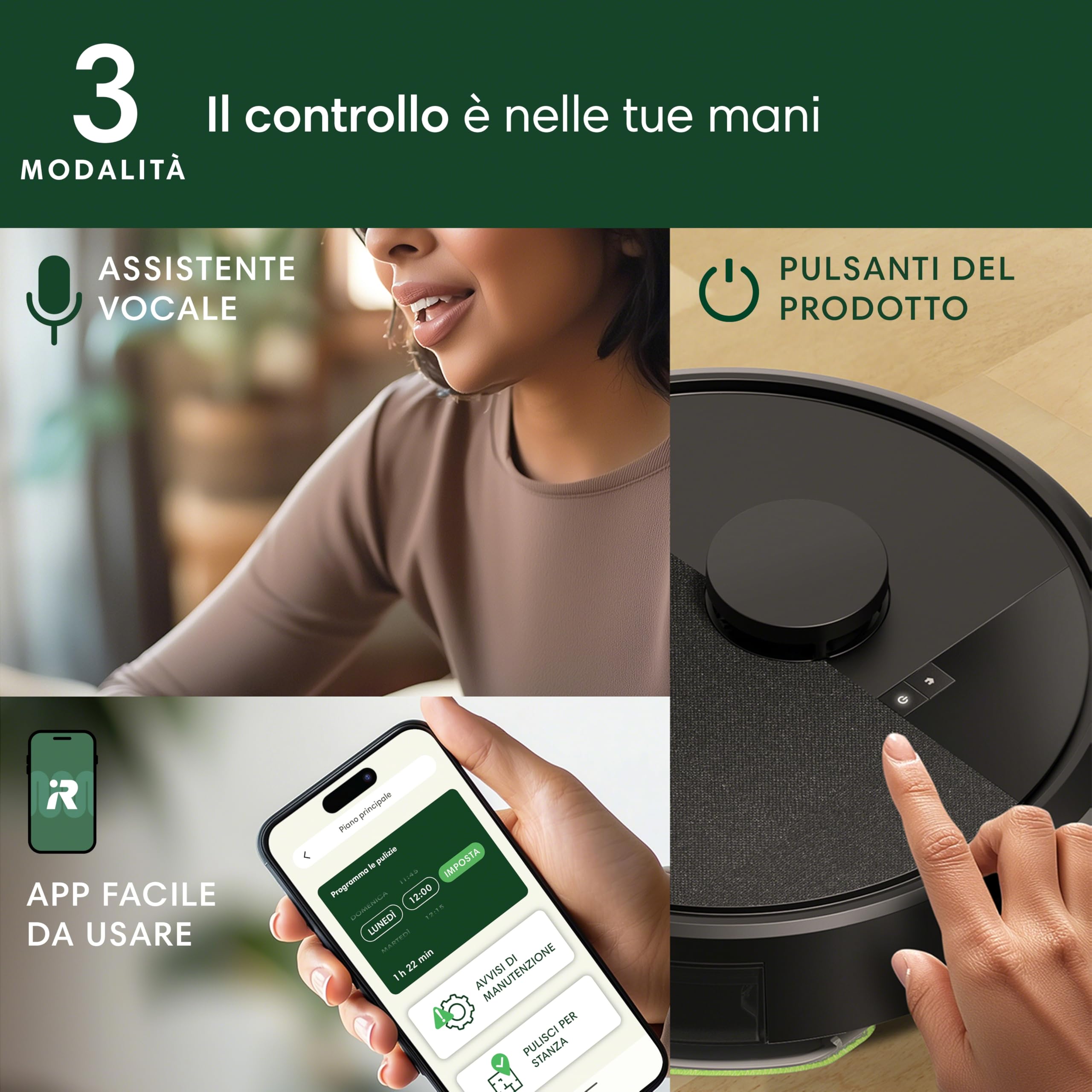 iRobot Roomba 105 Combo, Robot Aspirapolvere Lavapavimenti, Pulizia a 4 Fasi, Navigazione ClearView LiDAR, Rilevamento di Tappeti/Moquette, Pulizia Mirata, Controllo tramite App, Nero
