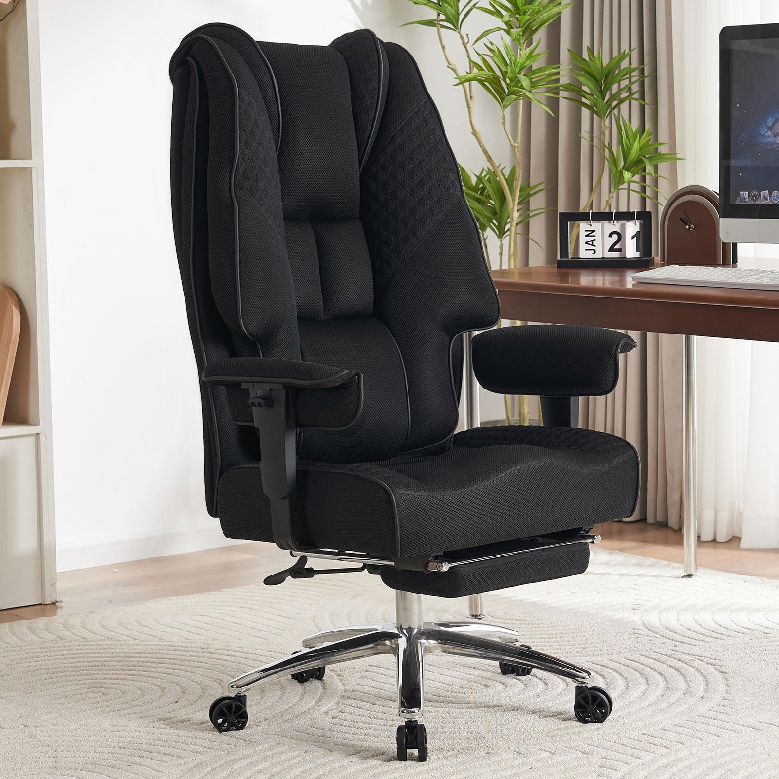 EXCEBET Big and Tall Office Chair 400lbs Wide Seat, Leather High Back Executive Office Chair with Foot Rest, Ergonomic Chairs Lumbar Support for Lower Back Pain Relief (Mesh Carbon Black)
