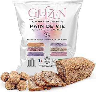 Préparation pour Pain Sans Gluten Bio GLUTZEN, Sans Machine à Pain. Mix Pain Complet Low Carb. Pain de Graines Nutritif Sain Prêt en 3Min. Cœliaque, IG Bas, Keto, Vegan, Sans Allergènes. (1x500g)