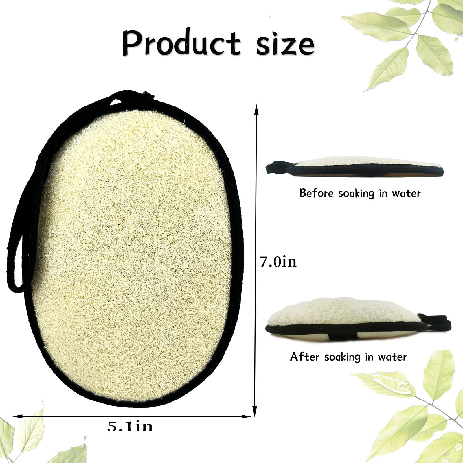Spugna di luffa naturale (2 pezzi), grande spugna esfoliante per il corpo da 17,8 x 13,8 cm, per donne e uomini, i materiali naturali sono facilmente biodegradabili e l'esfoliazione del bagno non