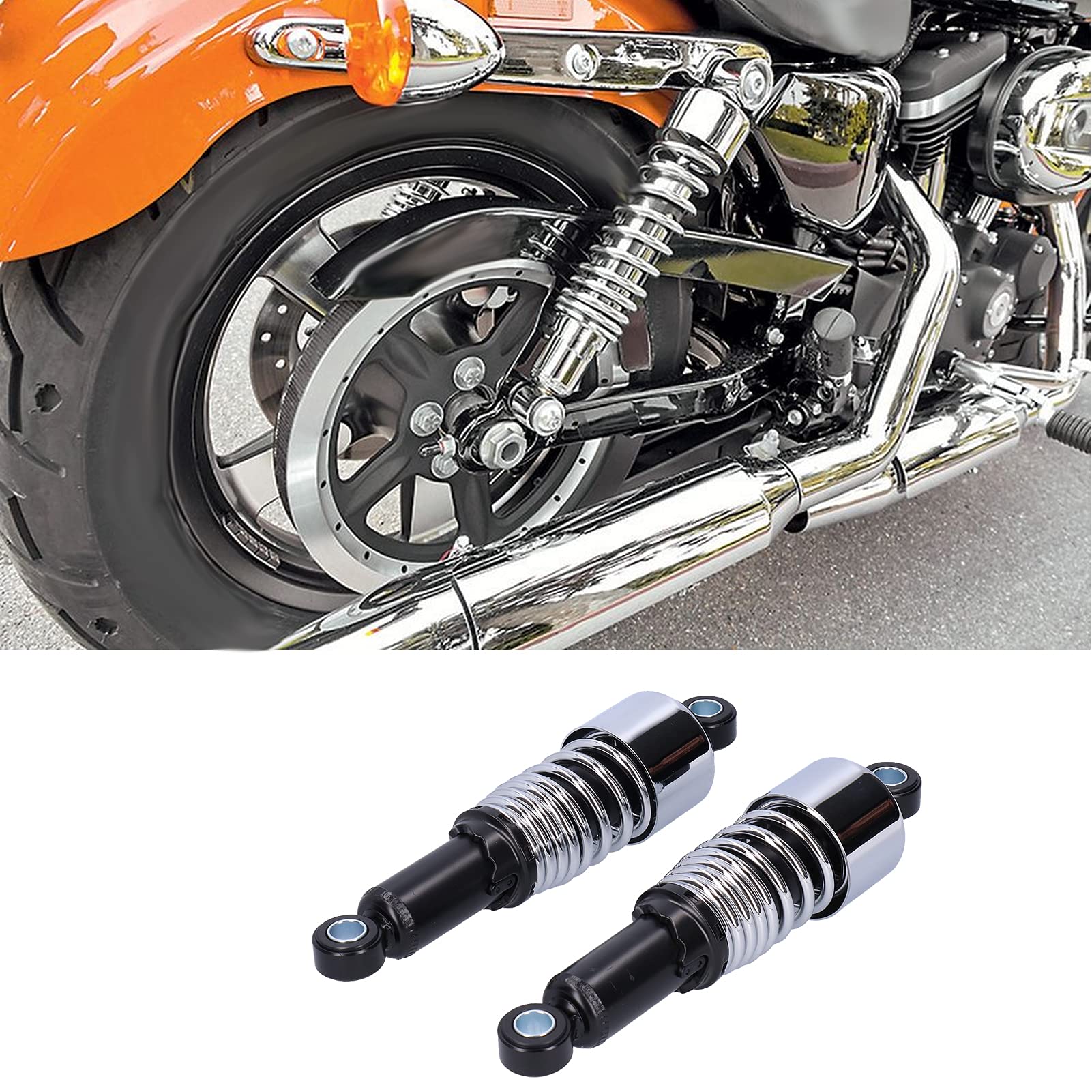 Para Amortyzatorów Motocyklowych 10,5 Cala, Amortyzator Pasujący do XL883 XL883R XL1200R XL1200L(Czarny + chrom)