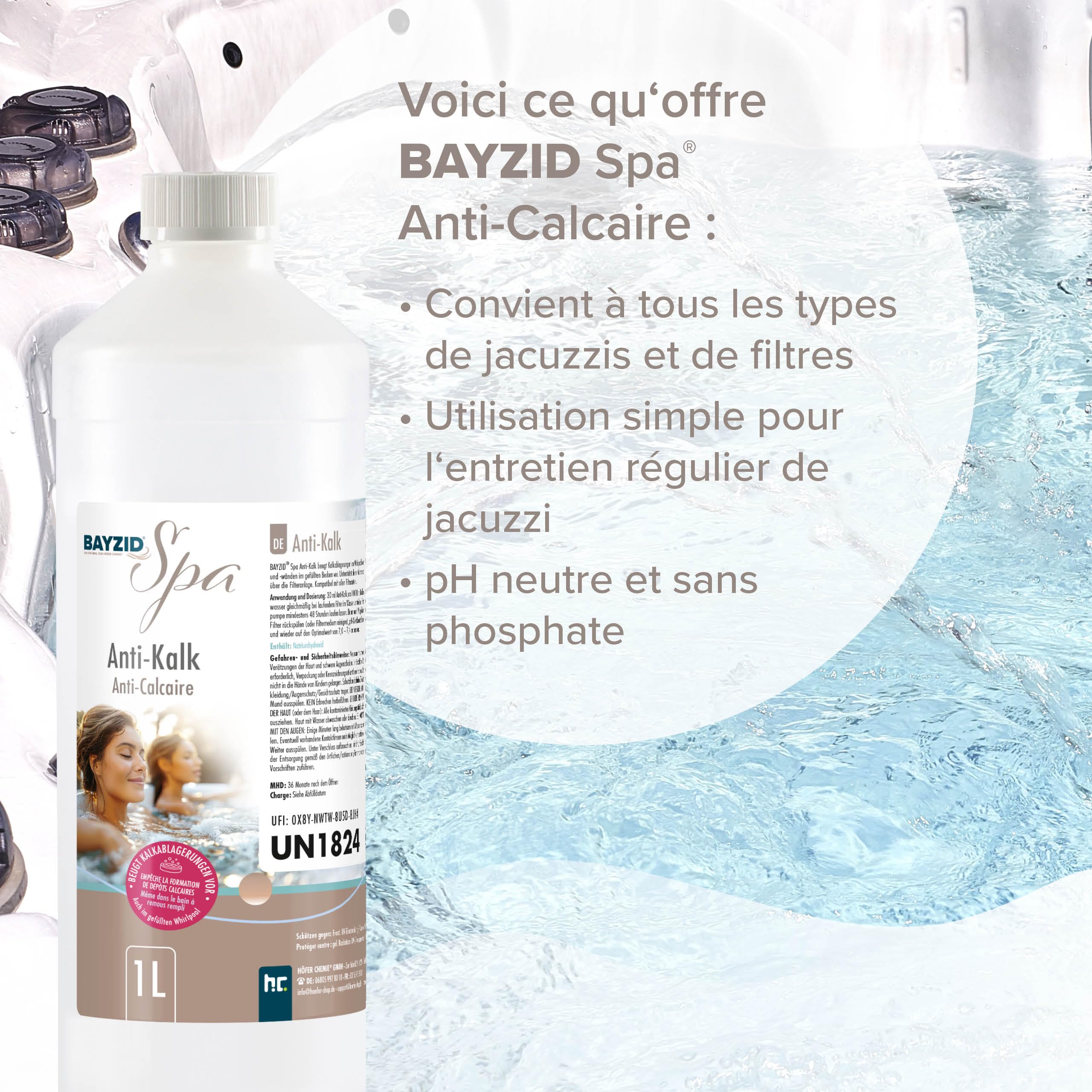 Bayzid SPA Anti-Calcaire 6 x 1 L - Anti-Calcaire Piscine - Qualité Premium