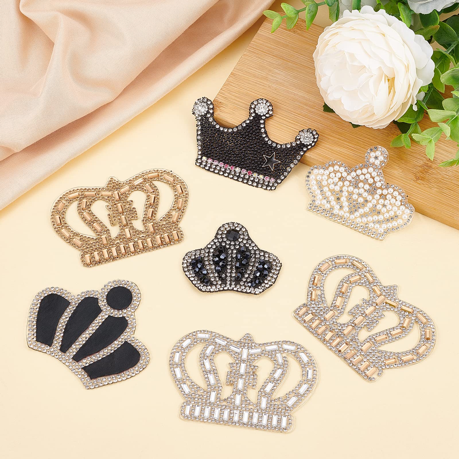 Toppe Termoadesive Con Strass A Forma Di Corona - Kit 7 Pezzi Per Decorare Jeans, Borse, Cappelli - Foto 2