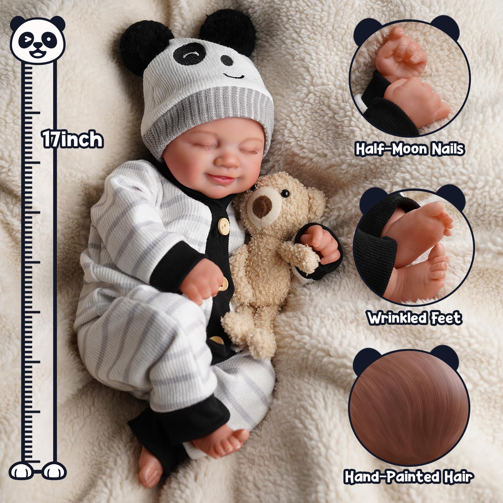 BABESIDE Reborn Baby Doll, 17 Inch 43cm Lifelike Newborn Baby Doll Girl - Image 4