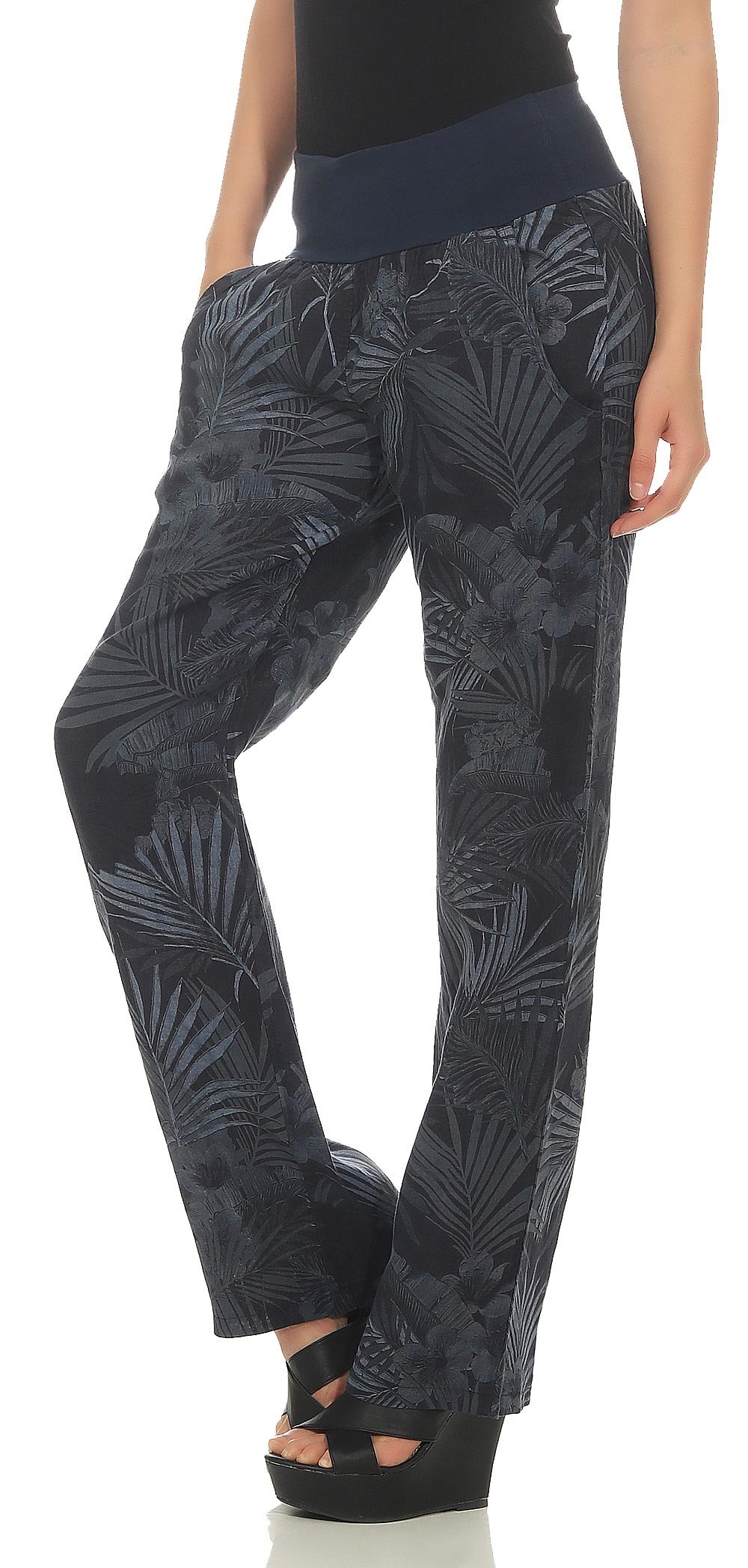 Malito Donna Pantaloni di Lino Bloomers Stampa delle Giungla Chino 7790