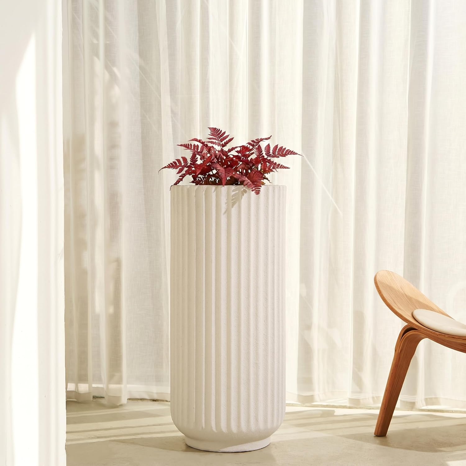 31.5 Inch Tall Roman Column Concrete Planter（14.2Dx31.5H，36 Pounds）,Durable All-Weather Use with Drainage Holes,Large Tall Round Planter for Outdoor Indoor Plants